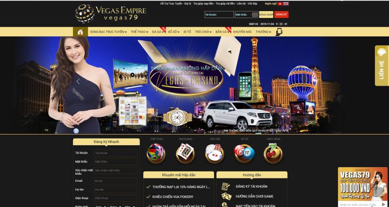 Giao diện trang chủ Vegas79